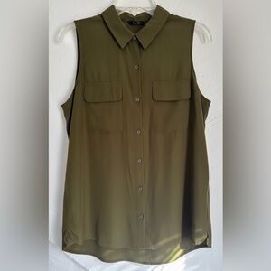Express Olive Sleeveless Button-Up Women's Top Sz M